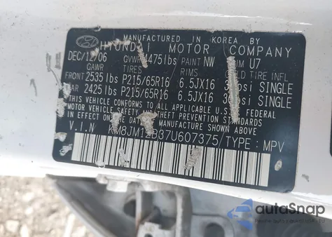 2007 Hyundai Tucson Gls from USA, damaged, VIN KM8JM12B37U607375